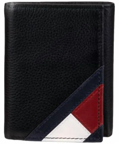 Tommy Hilfiger Men's Orson Ii Angled Flag Trifold Wallet In Black In Brown