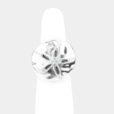 Fashnzfab Metal Sand Dollar Stretch Ring - Silver In Burgundy