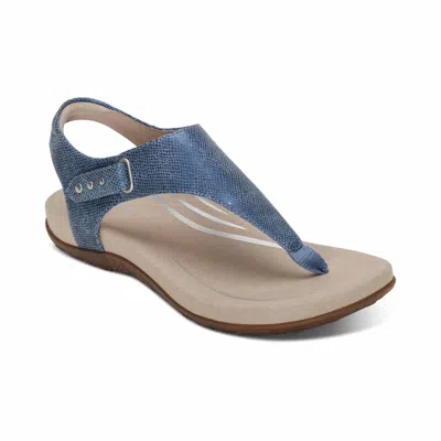 Aetrex Women's Ellie Adjustable Quarter Strap Thong Sandal In Navy In Blue