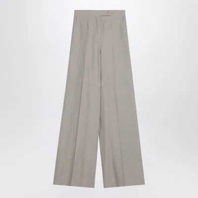 Max Mara Wide Beige Trousers In Linen Canvas In Gray