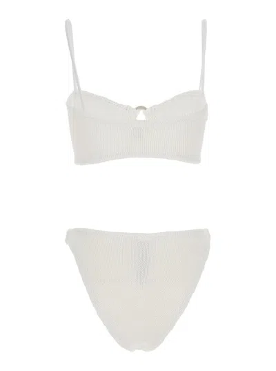 Hunza G 'misty' White Bikini With Fixed Spaghetti Straps And Cut-out With Ring In White