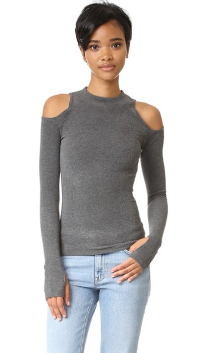 Getting Back To Square One The Cold Shoulder Sweater In Dark Grey Melange