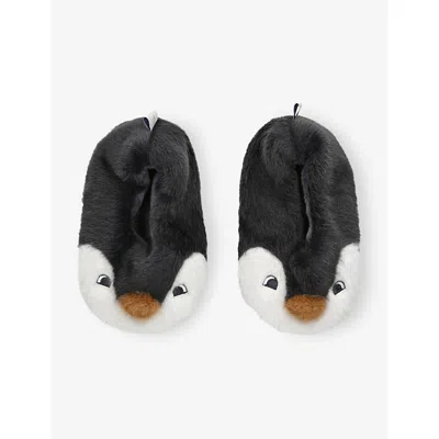 Shoe The Bear Lk/white Kids' Aviaja Penguin Faux-fur Slippers Eur 26 / 8.5 Uk In Animal Print