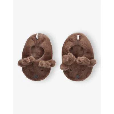 Shoe The Bear Dark Brown Kids' Aviaja Reindeer Faux-fur Slippers Eur 30 / 12 Uk In Brown