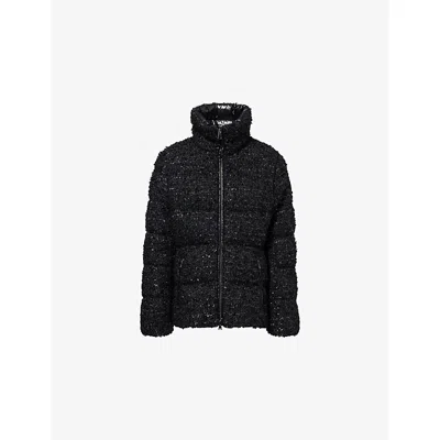Moncler Womens Black Urbel Tweed Short Down Jacket In Animal Print