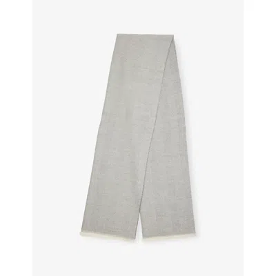 Corneliani Mens Grey Melange Steel Herringbone Frayed Wool Scarf In Gray