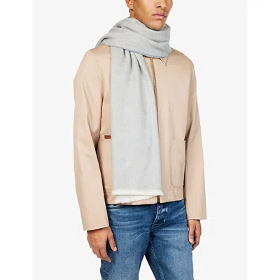 Corneliani Mens Grey Melange Steel Herringbone Frayed Wool Scarf In Gray