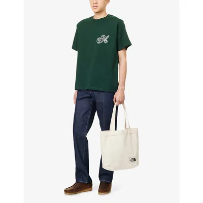 Awake Ny Mens Green Script Crewneck Cotton-jersey T-shirt In Animal Print