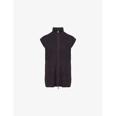Me And Em And Em Womens Navy/chocolate Mouli High-neck Two Way-zip Ribbed Merino-wool And Cashmere-blend Vest In Brown