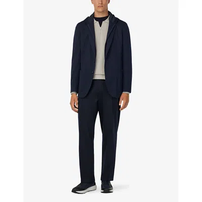 Boggi Milano Ens Navy Blue Removable-hood Single-breasted Stretch Wool-blend Jacket In Blue