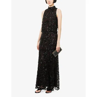 Me And Em And Em Womens Black Sequin-embellished Mesh-overlay Maxi Skirt In Black