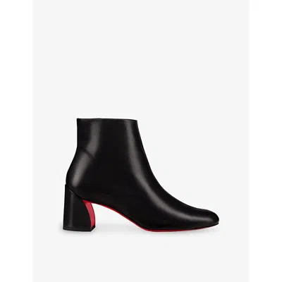 Christian Louboutin Turela Leather Side-zip Red Sole Booties In Black