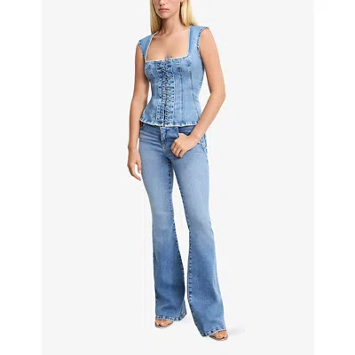 Good American Womens Indigo1090 Dolly's Joleans Lace-up Stretch-denim Peplum Top In Blue
