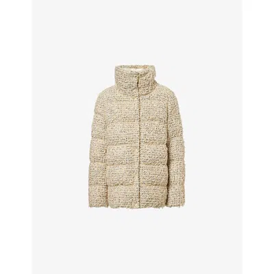 Moncler Womens Light Beige Cochelle Tweed Short Down Jacket In Brown