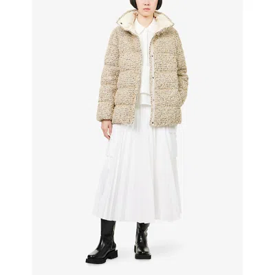 Moncler Womens Light Beige Cochelle Tweed Short Down Jacket In Brown
