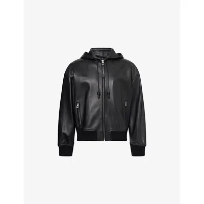 Loewe Leather Hooded Jacket With Logo-patch In Black