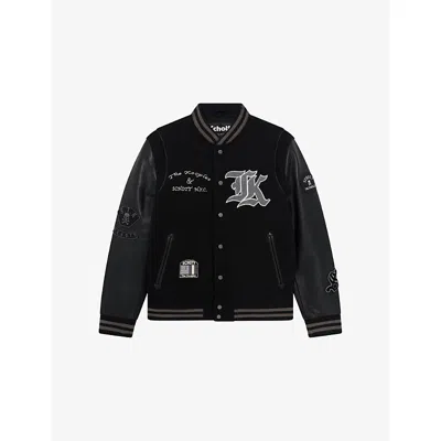 The Kooples Womens Black  X Schott Nyc Leather And Wool-blend Varsity Jacket In Black