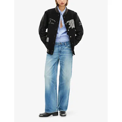 The Kooples Womens Black  X Schott Nyc Leather And Wool-blend Varsity Jacket In Black