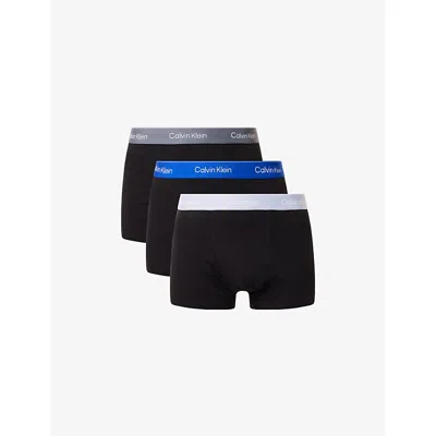 Calvin Klein Mens Royalty Casual Blu Turb Icon Pack Of Three Cotton-jersey Trunks In Black