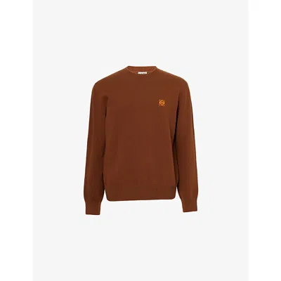 Loewe Mens Brown Anagram Crewneck Wool Jumper In Brown