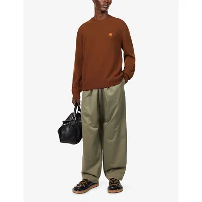 Loewe Mens Brown Anagram Crewneck Wool Jumper In Brown