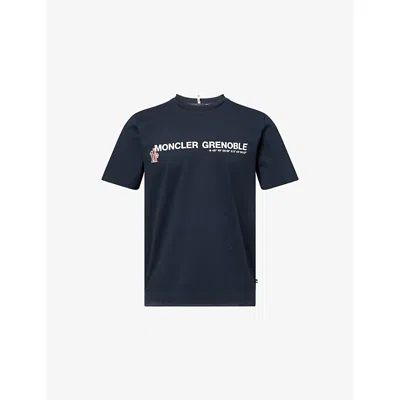Moncler Grenoble Logo Embroidered Crewneck T-shirt In Blue