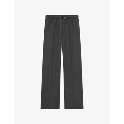 The Kooples Womens Grey Drawstring Straight-leg Stretch Wool-blend Trousers In Gray