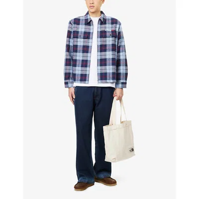 Awake Ny Mens Blue Flannel Check-print Cotton Shirt In Blue