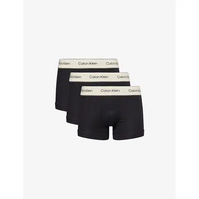 Calvin Klein Mens Black, Black, Black Heritage Branded Pack Of Three Stretch-cotton Trunks In Black