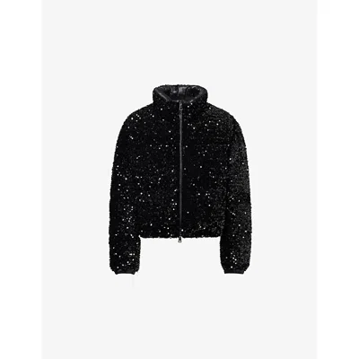 Moncler Textured Cropped Down Jacket With High Collar In Black