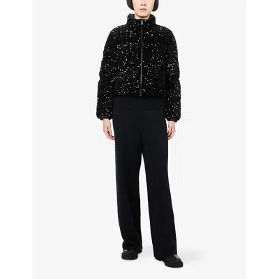 Moncler Textured Cropped Down Jacket With High Collar In Black