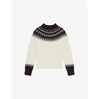 The Kooples Womens Ecru / Camel Embellished High-neck Wool-blend Jumper Xs In Multi