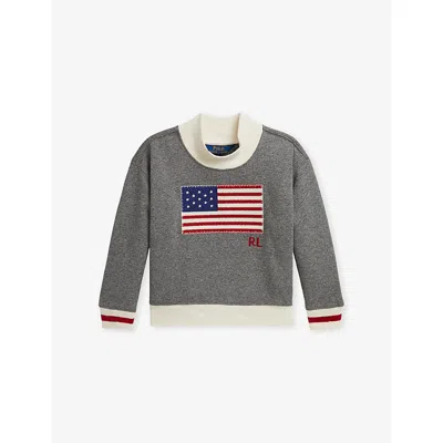 Polo Ralph Lauren Girls 7-16 Flag Mock Neck Sweatshirt In Gray