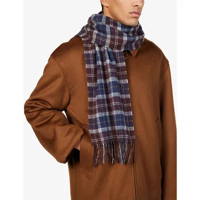 Barbour Mens Midnight Oak Tartan Fringed Tartan Wool Scarf In Multi