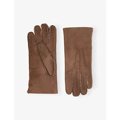 Eleventy Mens Cocoa Shearling-lined Suede Gloves In Brown