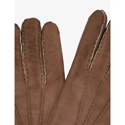 Eleventy Mens Cocoa Shearling-lined Suede Gloves In Brown