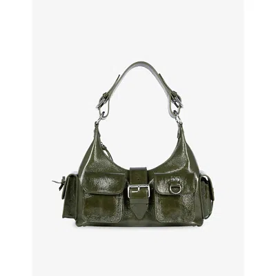The Kooples Womens Olive Amelia Cracked-leather Shoulder Bag In Green