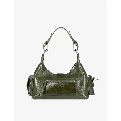 The Kooples Womens Olive Amelia Cracked-leather Shoulder Bag In Green