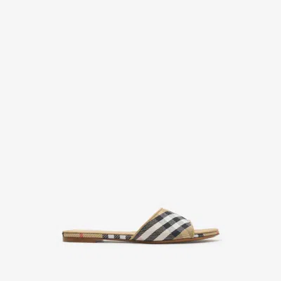 Burberry Sloane Slides Check Pattern Flat Sole Open Toe In Neutral