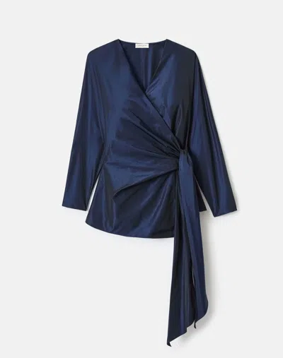 Lafayette 148 Taffeta Fitted Wrap Blouse In Blue