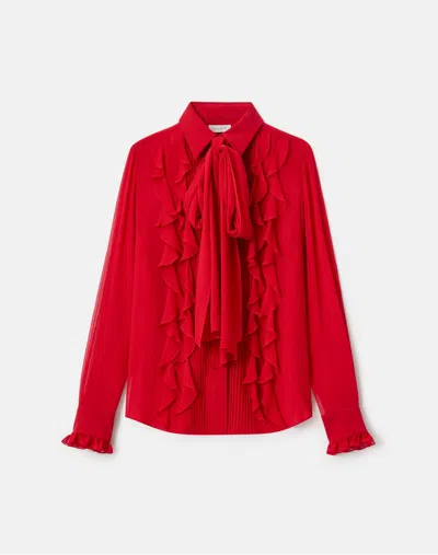 Lafayette 148 Silk Georgette Ruffle Bow Blouse In Red