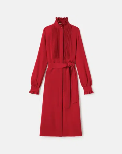 Lafayette 148 Organic Silk Georgette Belted Tuxedo Dress In Red