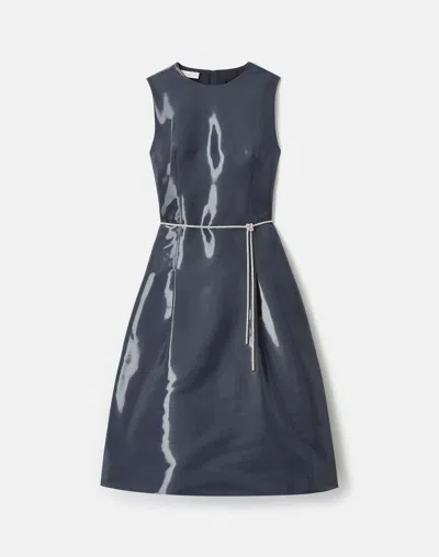Lafayette 148 Liquid Twill A-line Dress & Embellished Belt In Gray