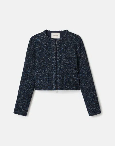 Lafayette 148 Pom Pom-trim Boucle Tweed Jacket In Black