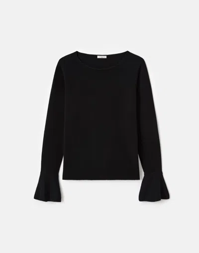 Lafayette 148 Cashmere Metallic Ruffle Cuff Sweater In Black