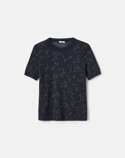 Lafayette 148 Fine Gauge Cashmere Embroidered Constellation Sweater In Blue