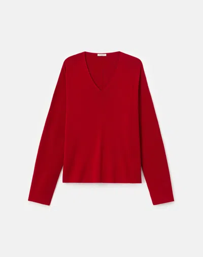 Lafayette 148 Responsible Matte Crepe Ribbed V-neck Sweater In Red
