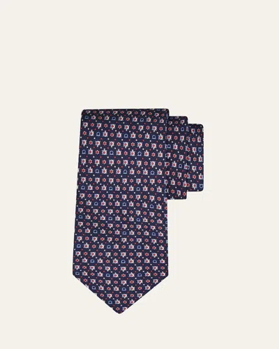 Ferragamo Turtle Print Silk Tie In Purple
