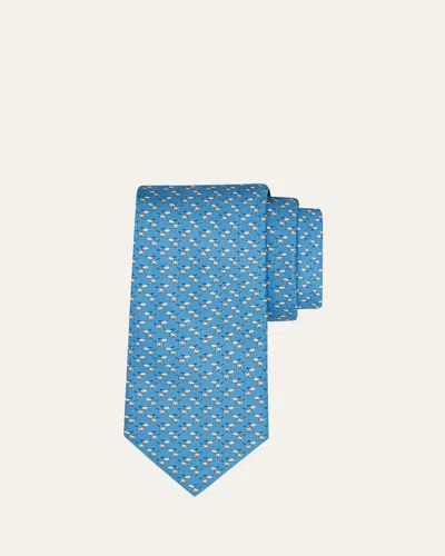 Ferragamo Men's Gancio Dog-print Tie In Blue