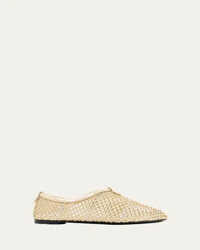 Loro Piana Floaty Leather-trimmed Metallic Mesh Loafers In Gold